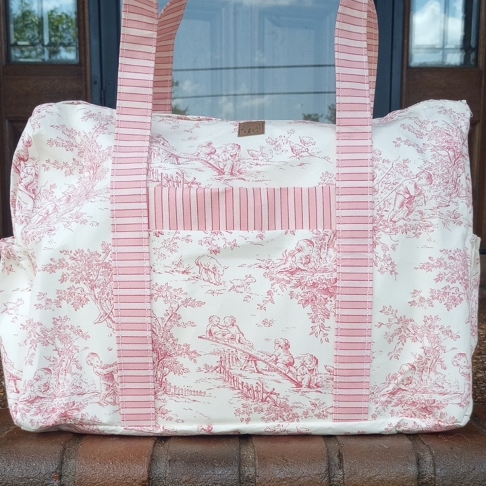 LAST PINK Vintage Style Toile Baby Bag/ Beach Bag/ Everything Tote
